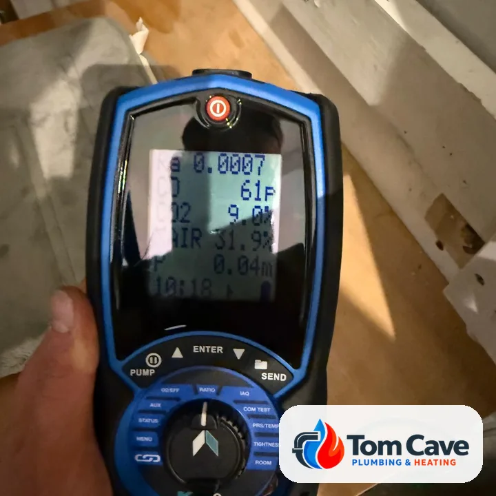 Flue gas analyser reading after the service