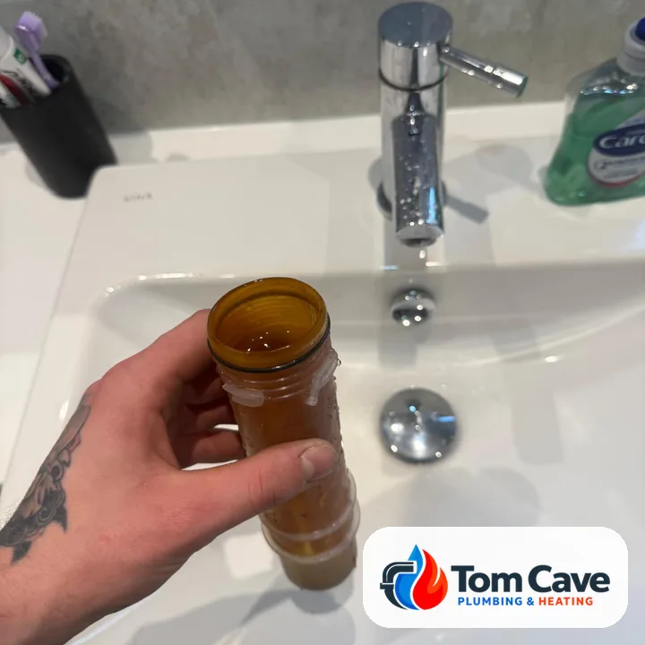 Condensate trap full of sludge before cleaning