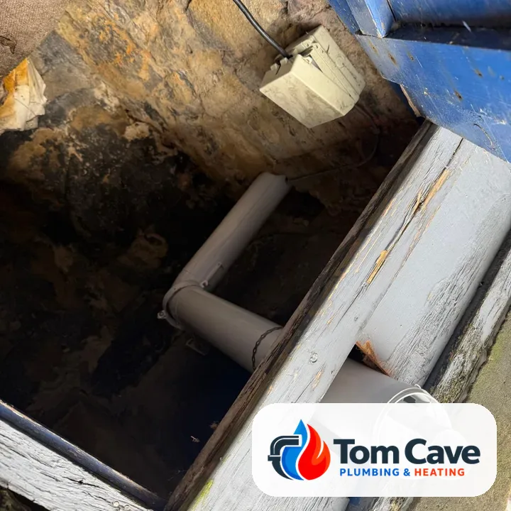 After: new flue run and terminal coming up through the timber surround